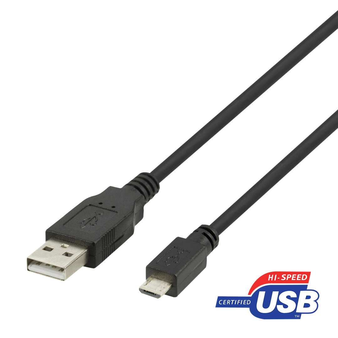 Kabelis DELTACO USB 2.0 MicroB 2,4A, 1m juodas / 00140008