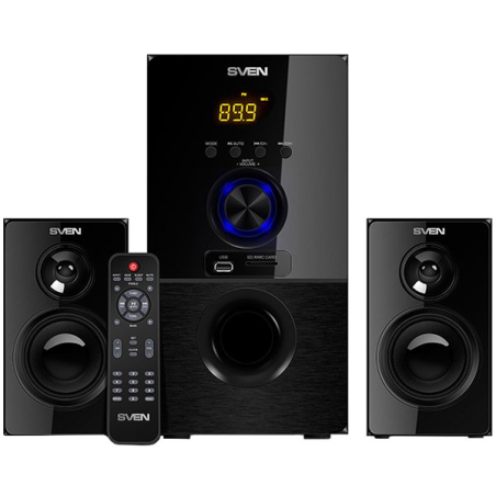 SVEN MS-2050 30W+2x12.5W; LED display; Volume front control; USB/SD-card support; Wall mountable satellites; MUTE, SLEEP and ST-BY modes; FM radio; Remote control; Bluetooth|SV-013233