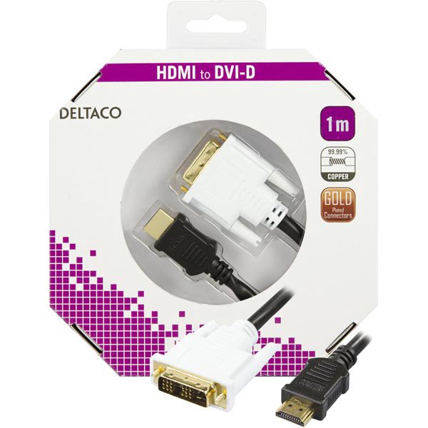 Kabelis DELTACO HDMI - DVI, juodas, 1.0m / HDMI-110-K