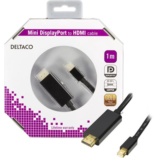 Kabelis DELTACO mini DisplayPort - HDMI, 1.0m, juodas / DP-HDMI104-K