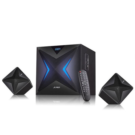 F&D F550X 2.1 Multimedia Speakers, 56W RMS (14Wx2+28W), 2x3'' Satellites + 6.5'' Subwoofer, BT 5.0/NFC/AUX/USB/FM/SD card reader/Multi-color LED/LED Display/Remote Control/Wooden/Black|F550X