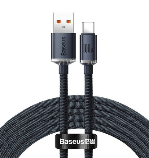 Kabelis BASEUS Crystal Shine Series, USB to Type-C 100W 2m, juoda