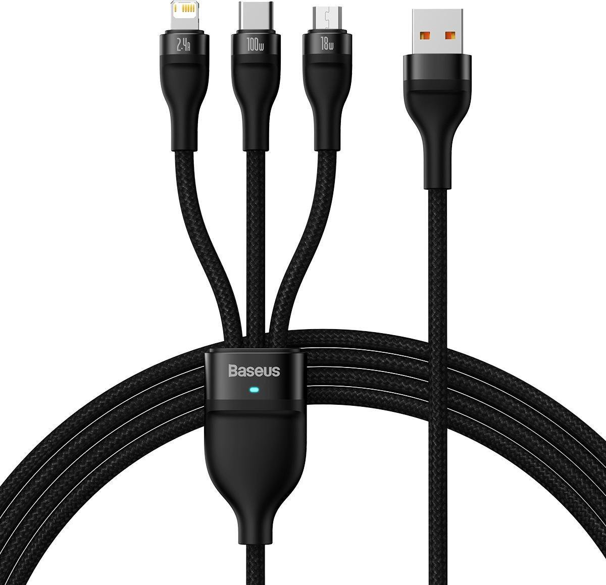USB cable Baseus USB-A - USB-C + microUSB + Lightning 1.2 m Black (CASS03001)