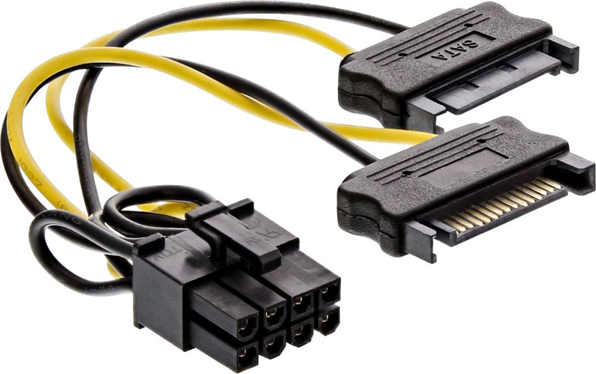 InLine SATA 15-pin - PCIe 8-pin, 0.15m, Yellow (26628D)
