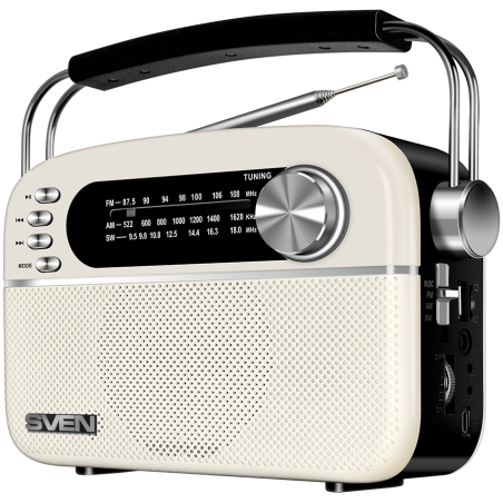 Speaker SVEN SRP-505, white (3W, Bluetooth, FM/AM/SW, USB, microSD, AUX, battery)|SV-020439