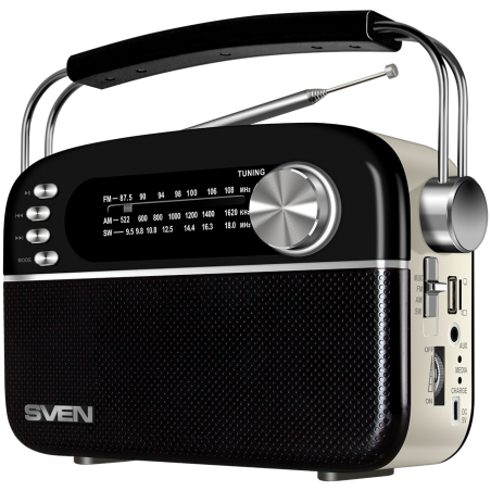 Speaker SVEN SRP-505, black (3W, Bluetooth, FM/AM/SW, USB, microSD, AUX, battery)|SV-020446