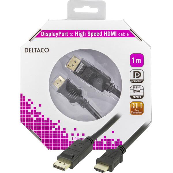 Kabelis DELTACO DisplayPort - HDMI, 1.0m / DP-3010-K