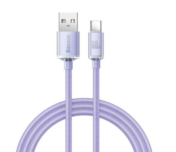 Kabelis BASEUS Crystal Shine Series USB to Type-C 100W 1.2m, violetinė