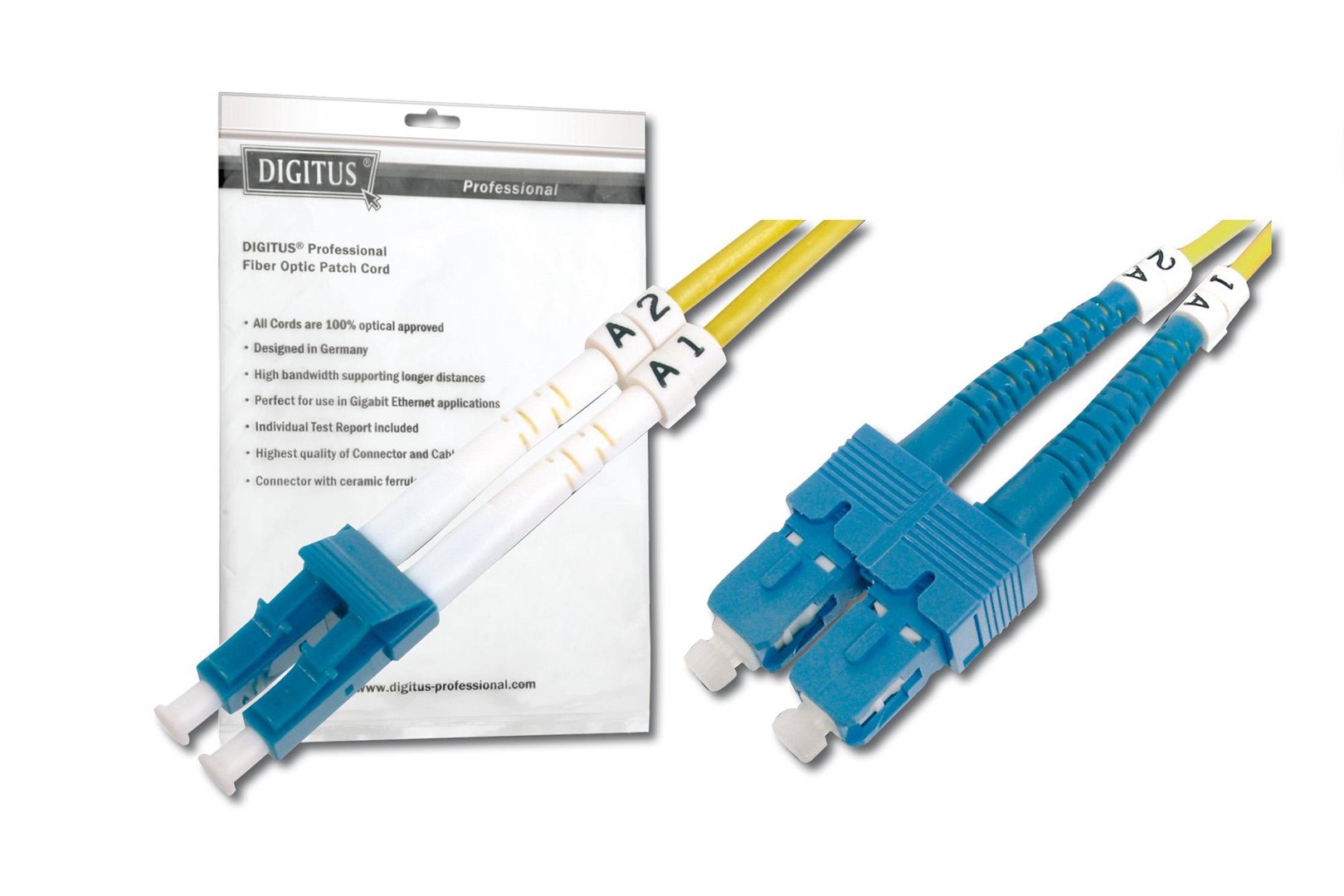 DIGITUS LWL patchcable LC/SC 09/125um singelmode Duplex halogenfree with protocol yellow 2m
