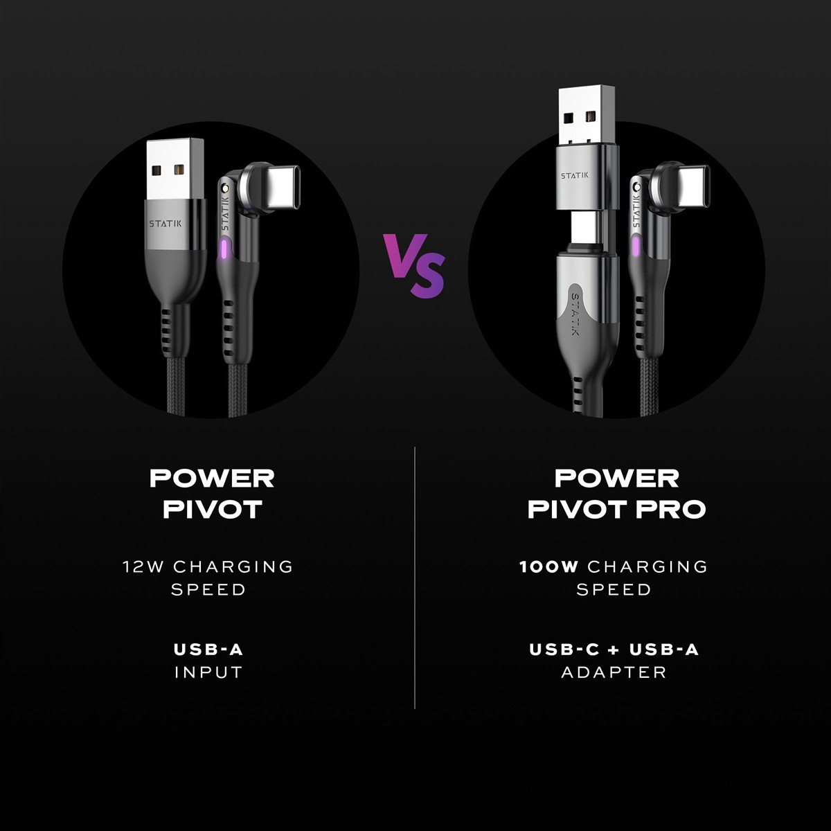 STATIK PowerPivot Pro Nylon Braided Cabel, USB-C to USB-C, 2m, Balck