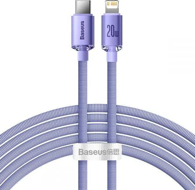 Kabelis BASEUS Crystal Shine Series  Type-C to Lightning 20W, 2 m., violetinė