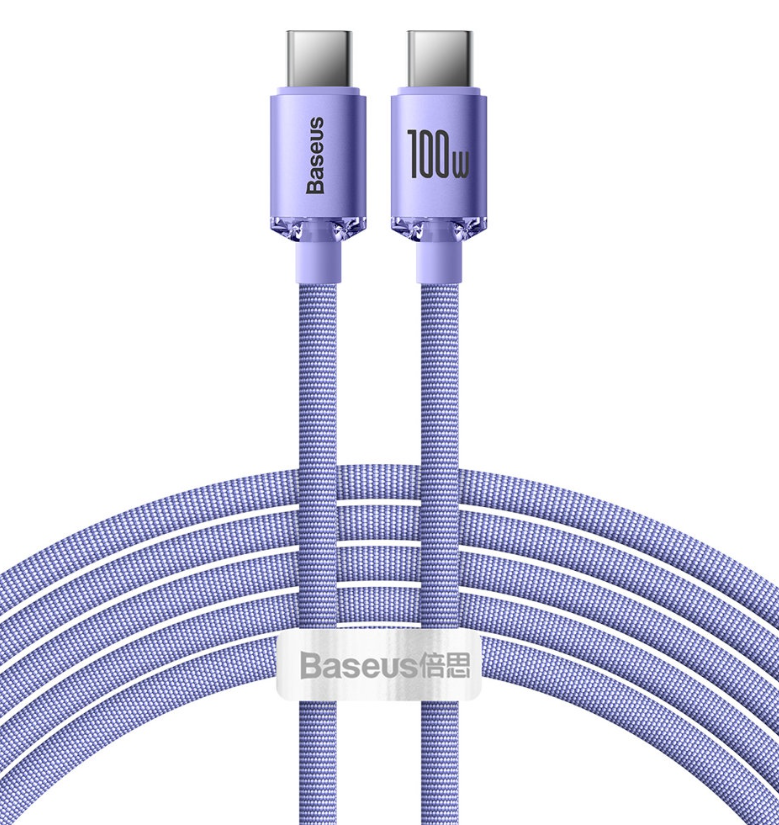Kabelis BASEUS Crystal Shine Series, USB Type-C, 2 m, violetinė