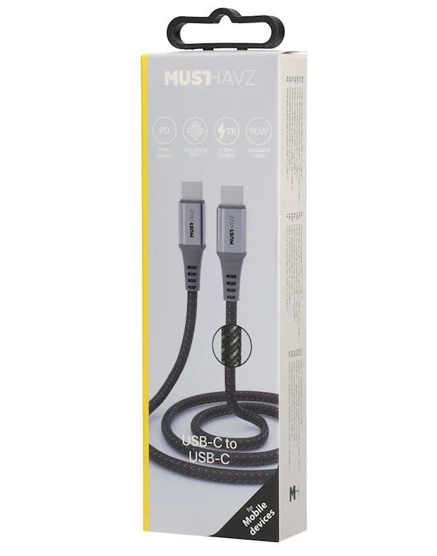 USB-C 2.0 to USB-C Nylon Cable 1m by Musthavz Black