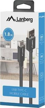 USB cable Lanberg USB-A - USB-C 1.8 m Black (1_816378)