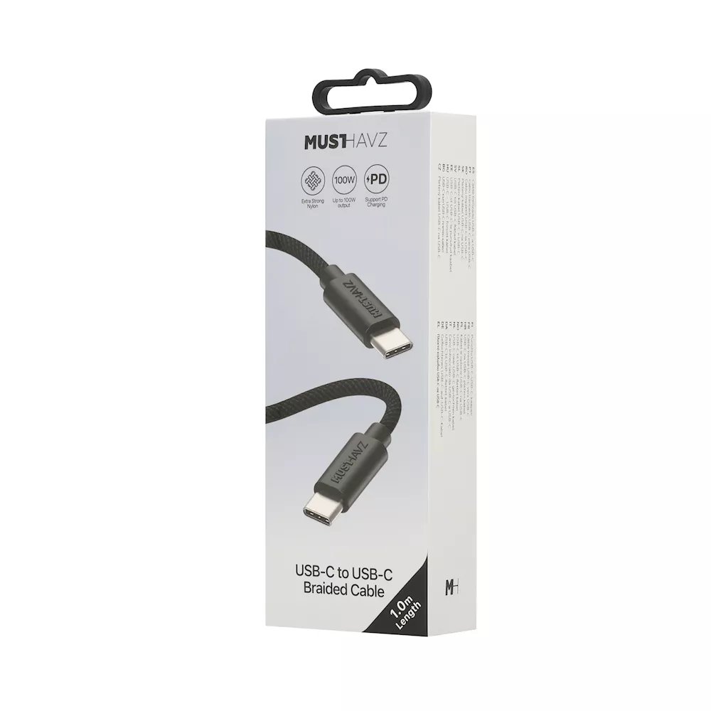 USB-C to USB-C Braided Cable 1.0 m 100W by Musthavz Black