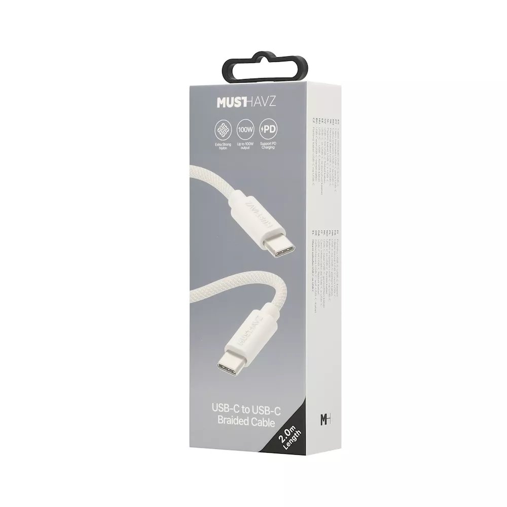 USB-C to USB-C Braided Cable 2.0 m 100W by Musthavz White