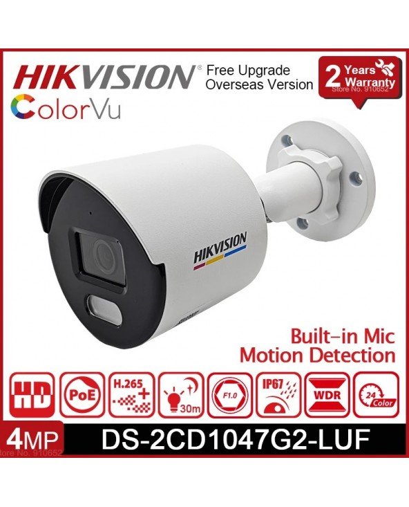 Hikvision DS-2CD1047G2-LUF 4MP IP67 ColorVu Žmogaus ir transporto aptikimo Integruotas mikrofonas tinklo kamera POE
