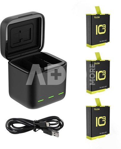 Telesin 3-slot charger box for GoPro Hero 9 / Hero 10 + 3 batteries (GP-BNC-902-B)