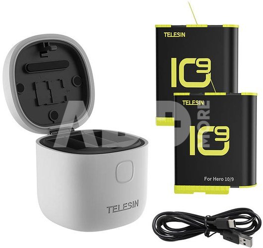 Telesin 3-slot waterproof charger Allin box for GoPro Hero 9 / Hero 10 + 2 batteries (GP-BTR-905-GY-B)