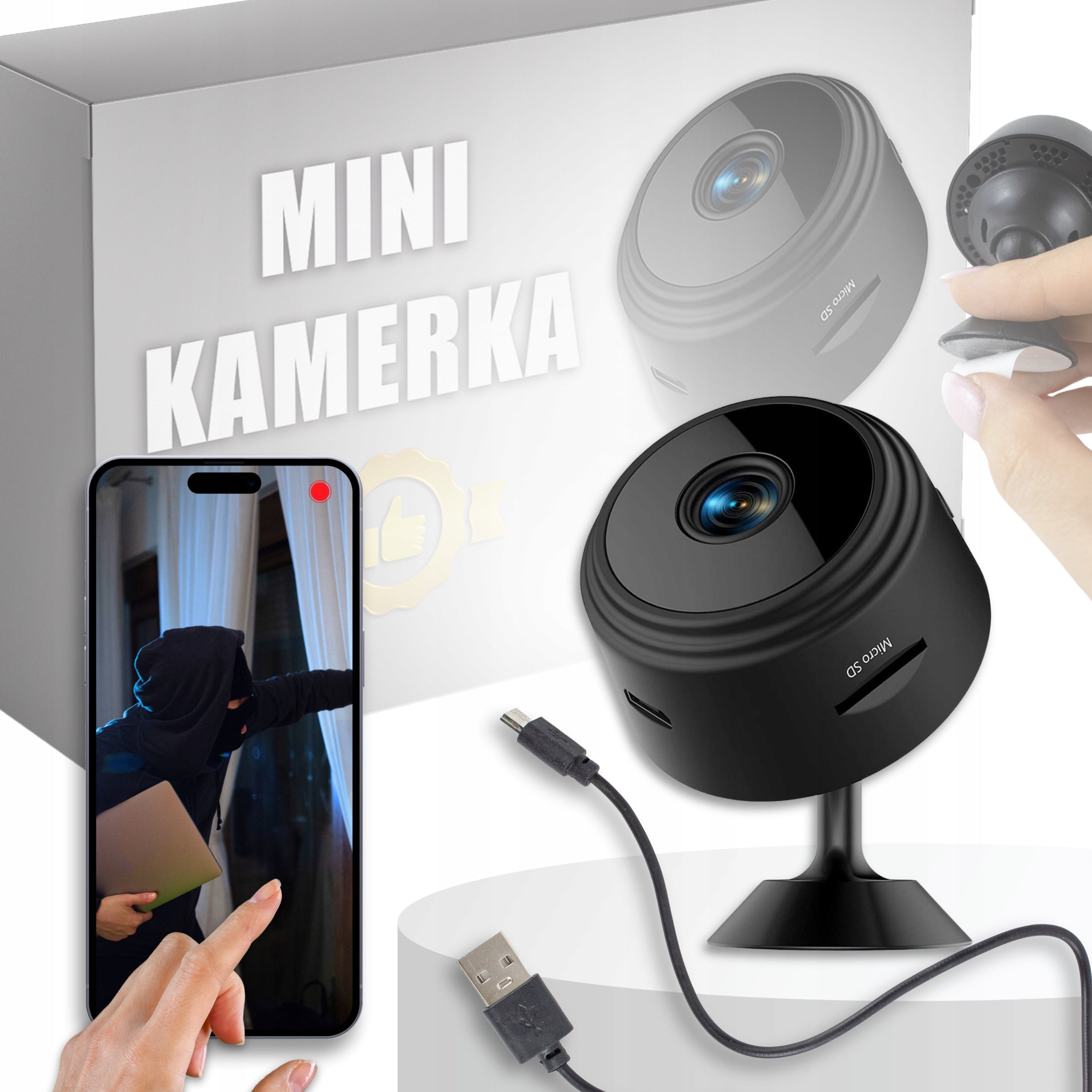 Mini slapta kamera WiFi Full HD su paslėptu judesio aptikimu ir Nanny funkcija + laikiklis