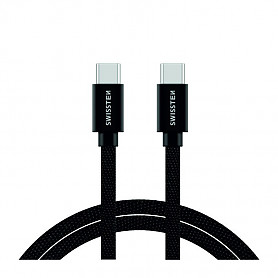 Swissten Textile Universal Quick Charge 3.1 USB-C į USB-C duomenų kabelis2 m juodi išoriniai įrenginiai
