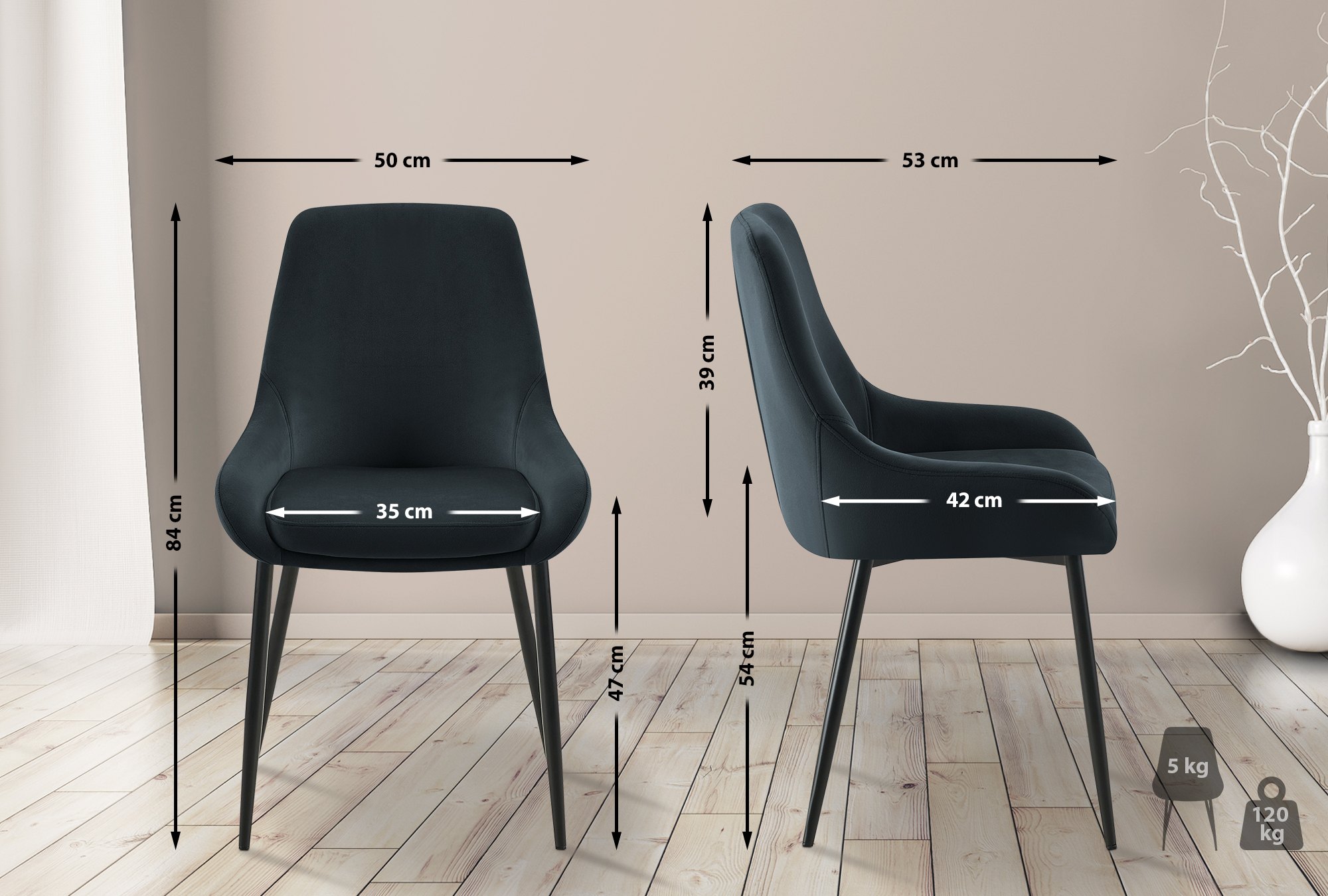 Valgomojo kėdė "Elmira velvet black