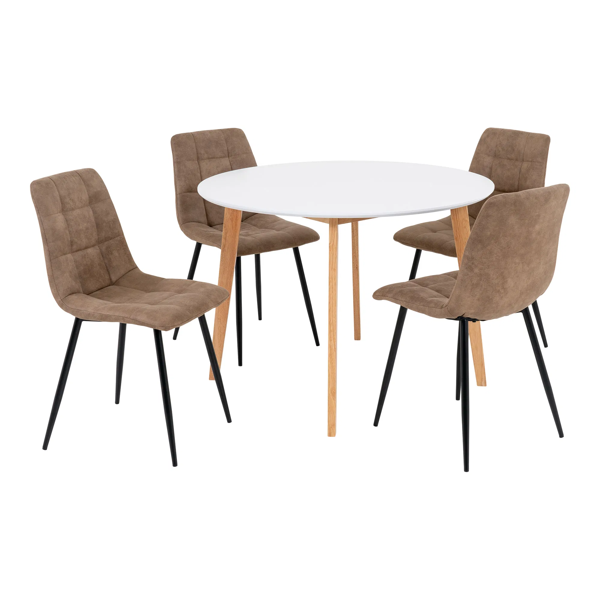 Valgomojo komplektas 4 asmenims | 44/105 x 75/86 x 55/105 cm | Balta | Ruda