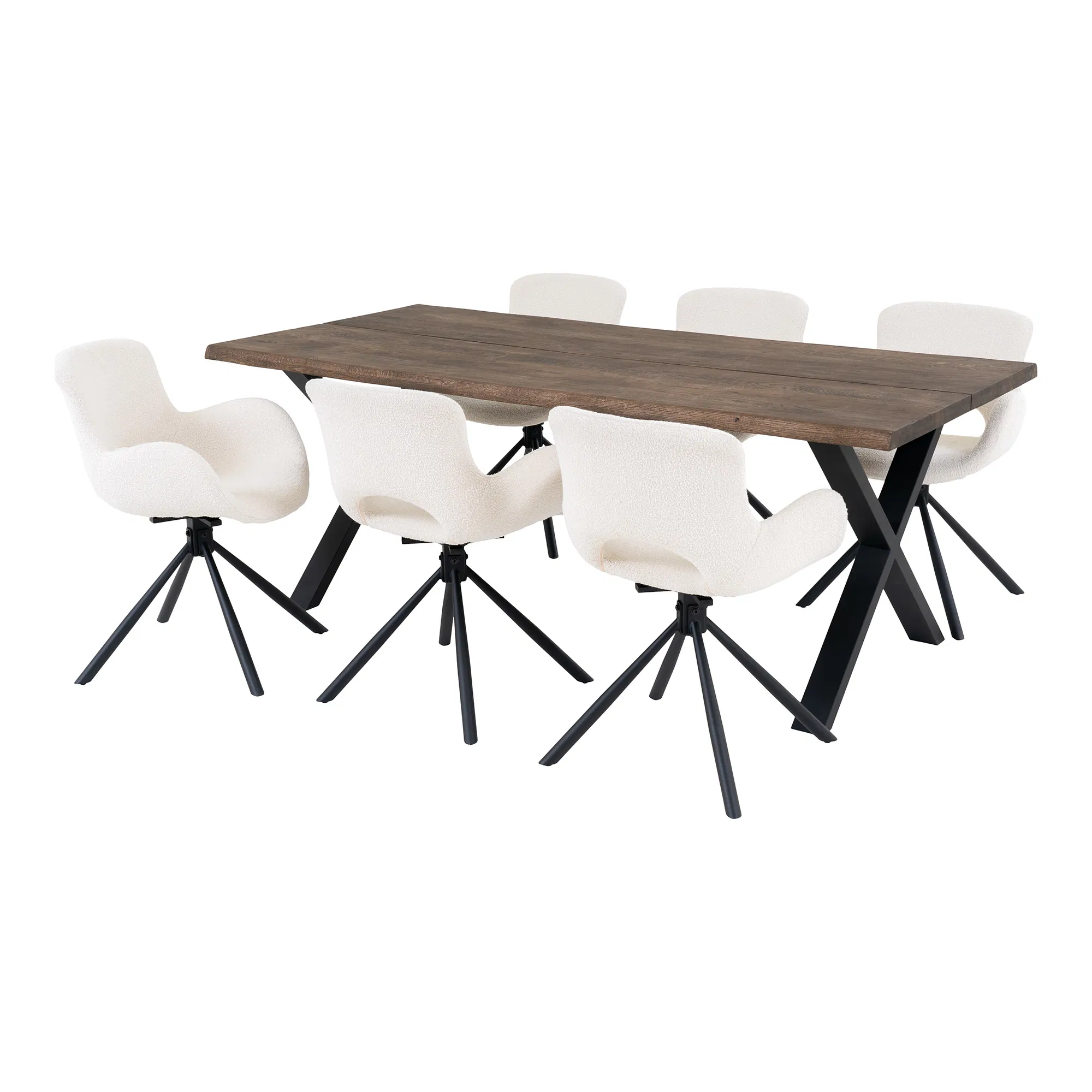 Ąžuolinis valgomojo rinkinys | 6 asmenims | 59/95 x 75/82,5 x 58/200 cm | Balta | Natūrali medžio