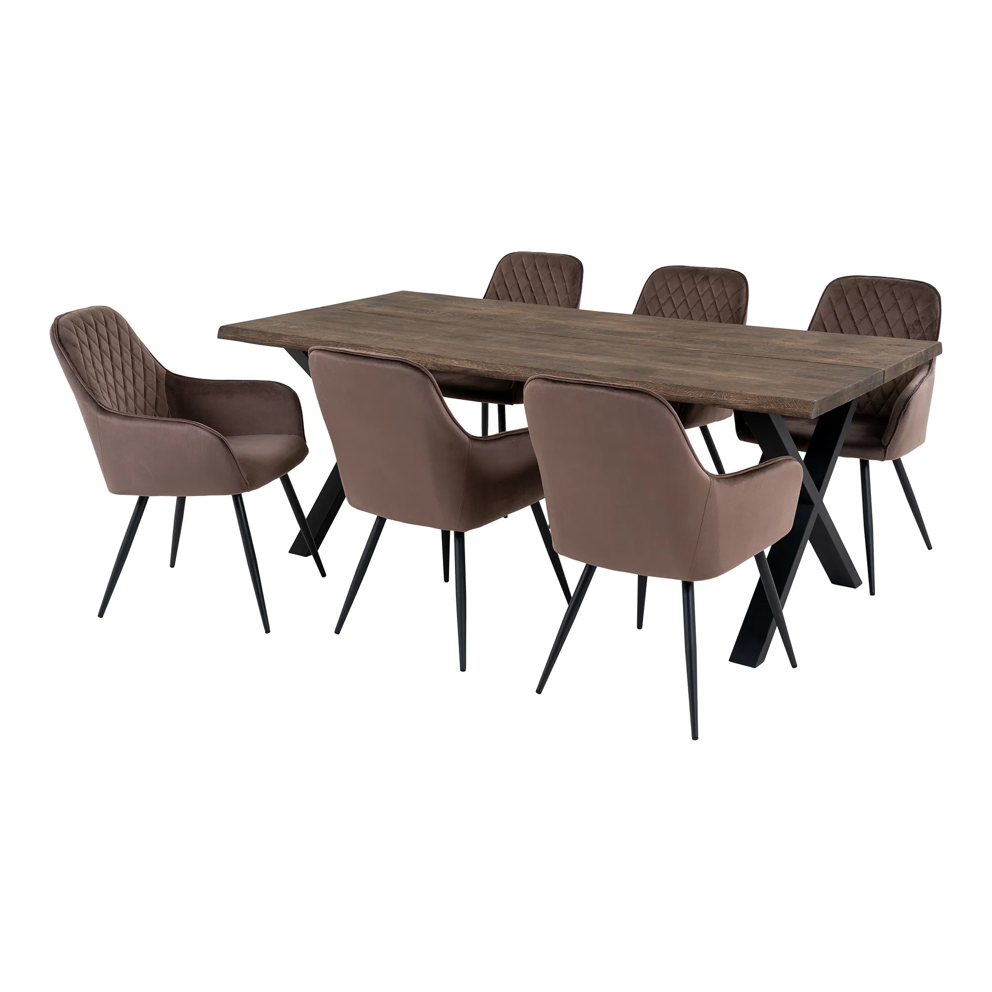 6 asmenų valgomojo rinkinys | 57/95 x 75/87 x 65/200 cm | Natūrali medžio | Ruda