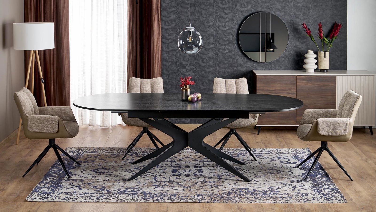 Valgomojo stalas SANDRO, 180-240 x 100 cm, juoda