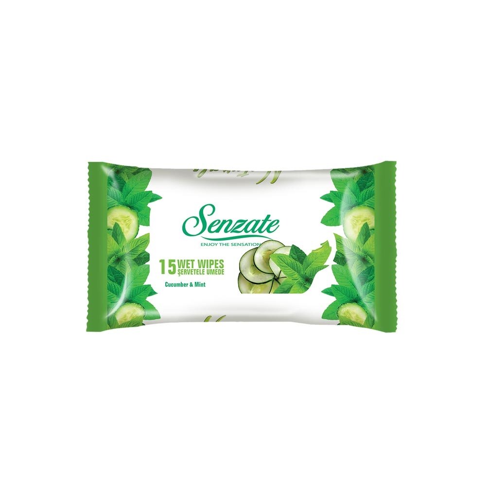 Drėgnosios servetėlės SENZATE CUCUMBER&MINT, 15 vnt