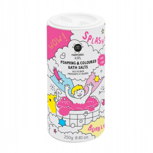 Nailmatic Kids PINK SALTS Foaming & Coloured Bath Salts Putojanti rožinė vonios druska, 250g