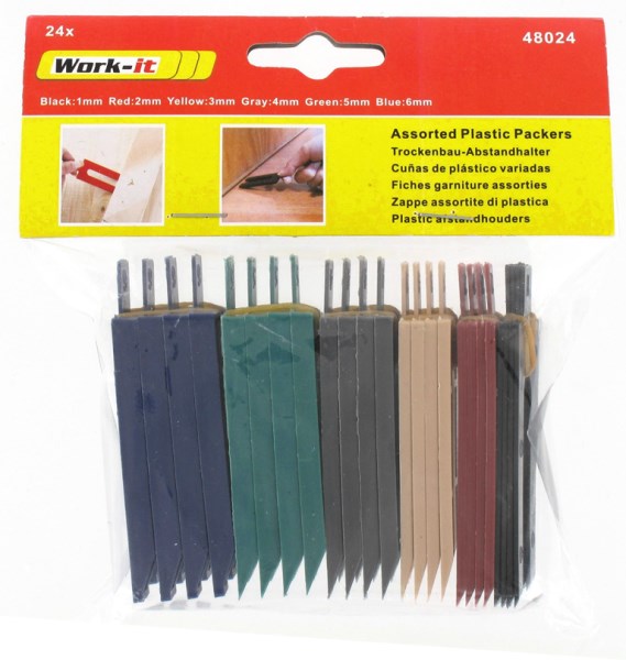 Kaladėlės išlyginimui 1,2,3,4,5,6 mm 24 vnt Work-it Toko