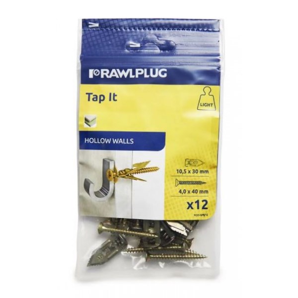 Kaištis GKP plokštei kalamas 10,5x30 mm + medsraigtis 4x40 mm 12 vnt Rawlplug