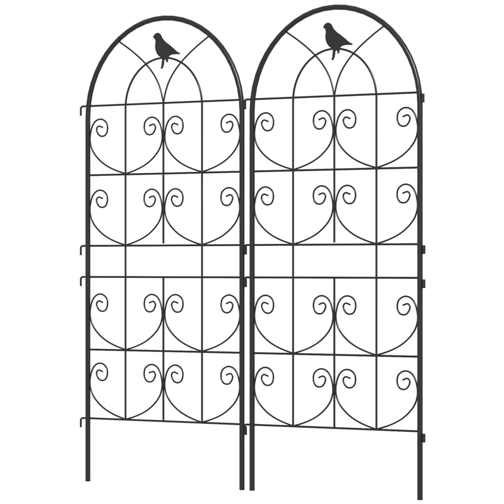 Outsunny grotelės metalinis 2 nerūdijančio plieno kopėtėlių rinkinys su paukščio dizainu vijokliniams augalams 50x120 cm grotelės kambariniams augalams augalų grotelės pomidorams gėlėms vijokliniams augalams juodos spalvos