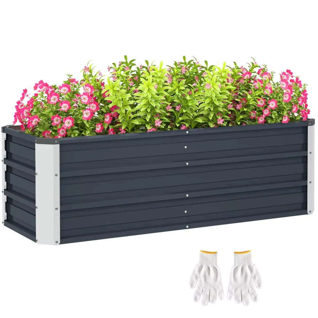 Plieninė pakelta sodo lysvė su pirštinėmis - pilka 125 x 47 x 40 cm
