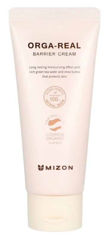 Drėkinamasis veido kremas Mizon Orga-Real Barrier Cream MIZ311080018, su žaliąja arbata ir taukmedžių sviestu, 100 ml