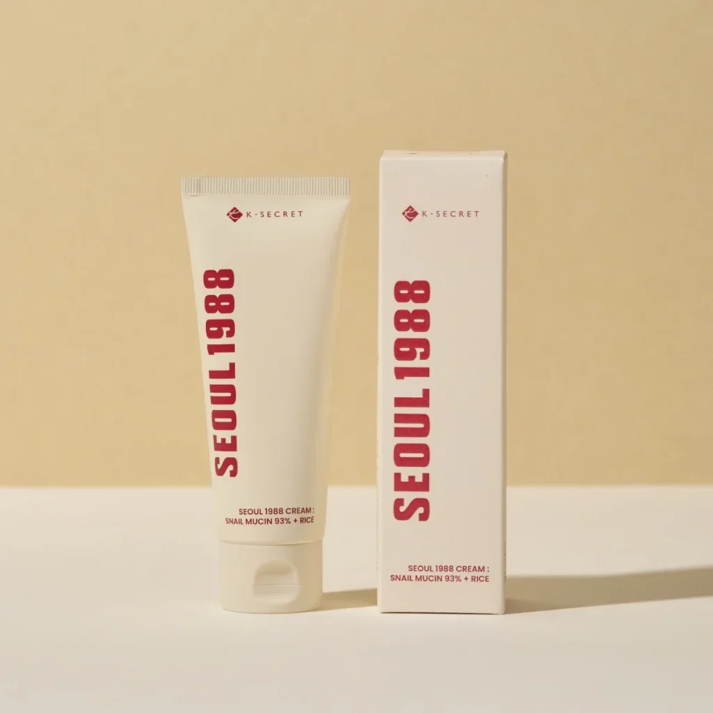 K-SECRET SEOUL 1988 Cream Snail Mucin 93% + Rice – sraigių mucino ryžių kremas
