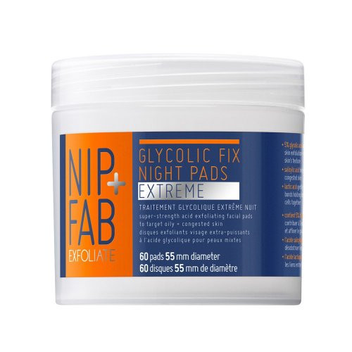 NIP + FAB Glycolic Fix Night Pads Extreme Valomieji padeliai veidui, 60vnt.