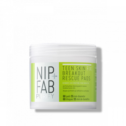 NIP + FAB Teen Skin Fix Breakout Rescue Pads Valomieji padeliai probleminei veido odai, 60vnt.