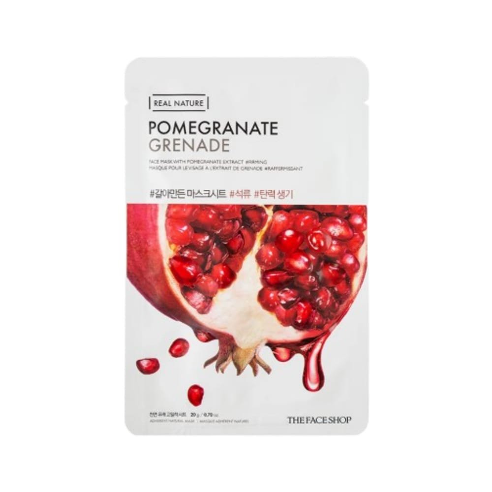 The Face Shop Real Nature Face Mask With Pomegranate Extract - Lakštinė Veido Kaukė Su Granatų Ekstraktu