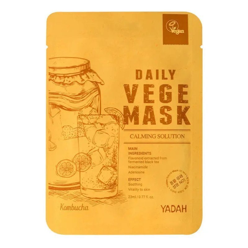 YADAH Daily Vege Mask Kombucha - Raminanti ir Drėkinanti Bioceliuliozinė Veido Kaukė su Niacinamidu ir Flavonoidais