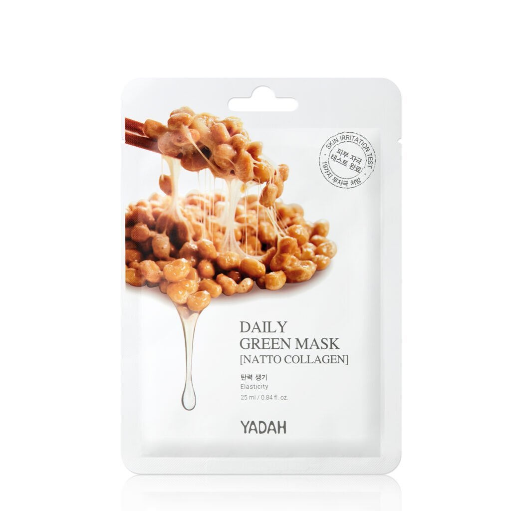 YADAH Daily Green Natto Mask - Odą Stangrinanti Lakštinė Veido Kaukė su Natto Kolagenu