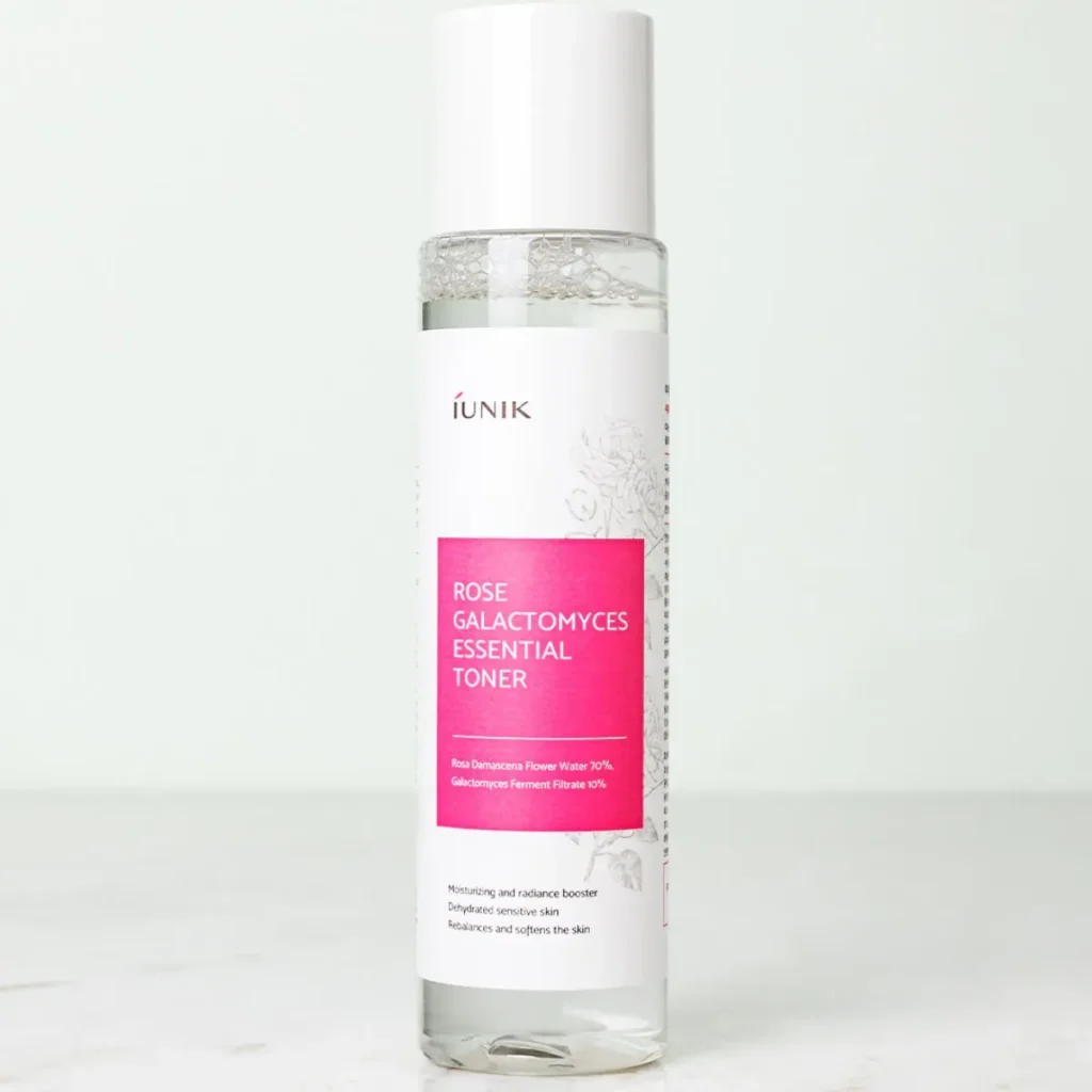 Iunik Rose Galactomyces Essential Toner – raminantis ir drėkinantis veido tonikas su rožių vandeniu