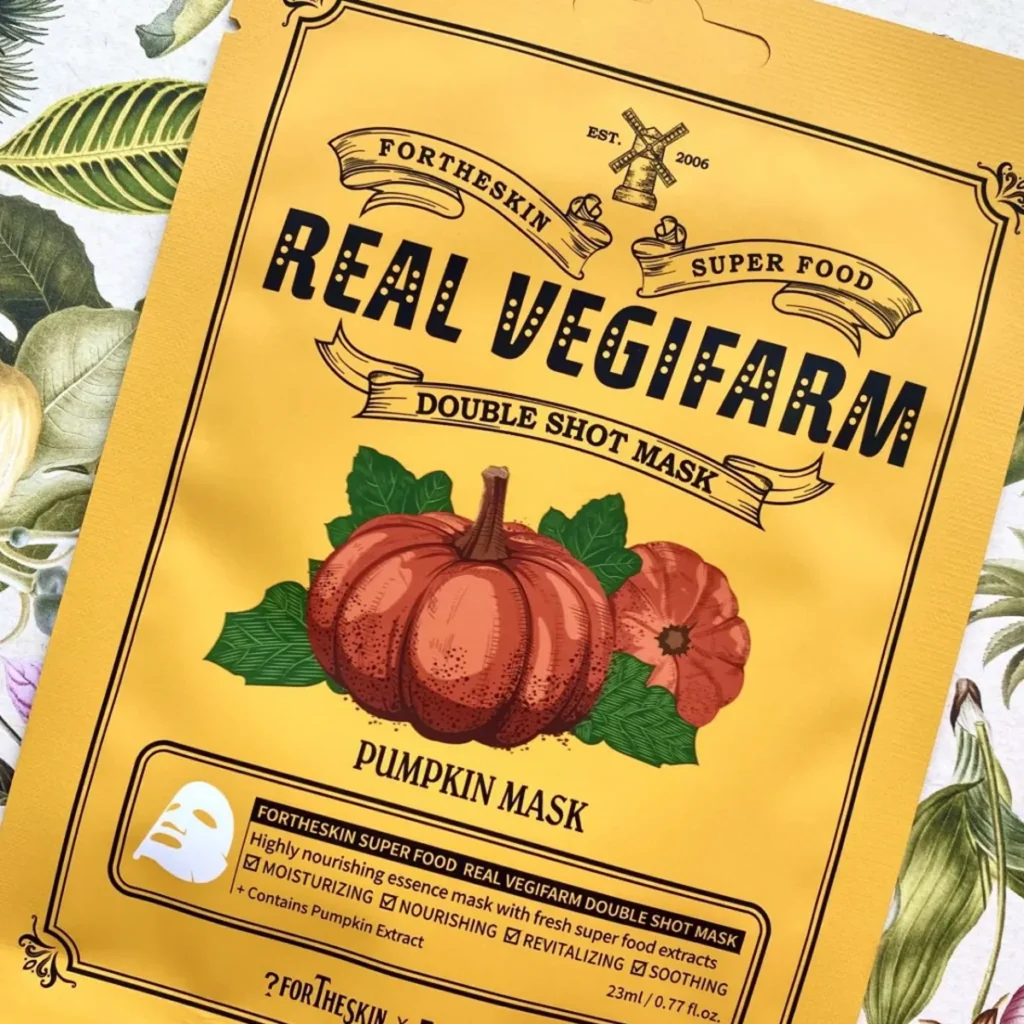 Fortheskin Super Food Real Vegifarm Double Shot Mask Pumpkin – lakštinė veido kaukė su moliūgų ekstraktu