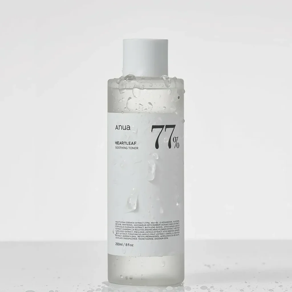 Anua Heartleaf 77% Soothing Toner – raminantis veido tonikas su širdžialapės stimburės ekstraktu