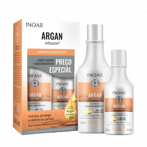 Inoar Argan Infusion Perfect Curls Duo Kit Garbanotų plaukų rinkinys, 500ml+250ml