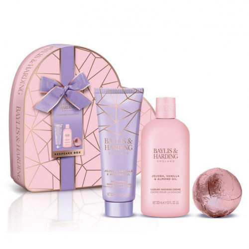 Baylis & Harding Jojoba, Vanilla & Almond Oil Luxury Heart Keepsake Gift Set Dovanų rinkinys, 300ml+300ml+50ml