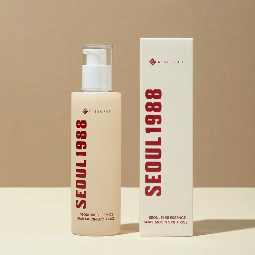 K-SECRET SEOUL 1988 Essence Snail Mucin 97% + Rice – sraigių mucino ir ryžių esencija