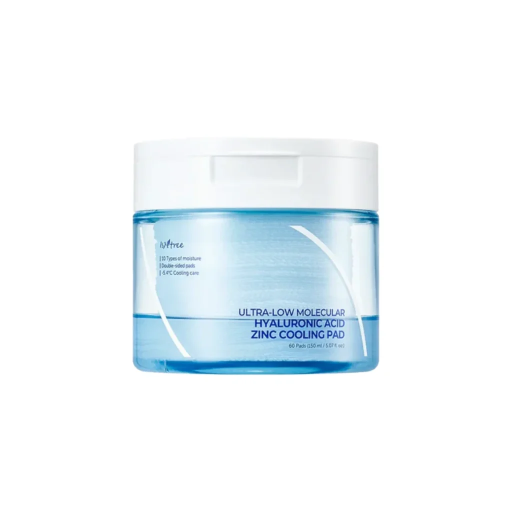 ISNTREE Ultra-Low Molecular Hyaluronic Acid Zinc Cooling Pad – drėkinančios ir raminančios pagalvėlės